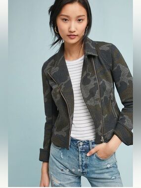 Anthropologie camo moto jacket sz med